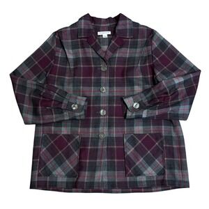Pendleton 49'er Wool Purple Gray Plaid Shirt Jacket. Pockets Button Cuffs Sz L